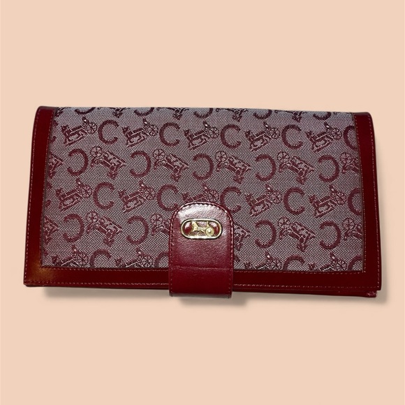 Celine Handbags - Vintage Celine Deep Red Tri-fold Sulky C Horse Carriage Oversized Wallet